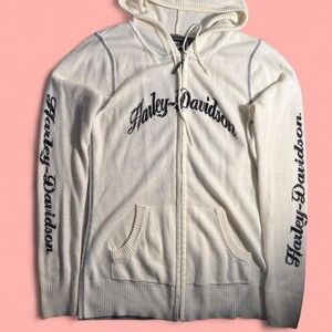 Harley Davidson cream zip up hoodie WOMEN SIZE M
